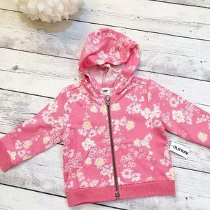 Pink Zip Up Hoodie Floral Print - Size 6-12 Months